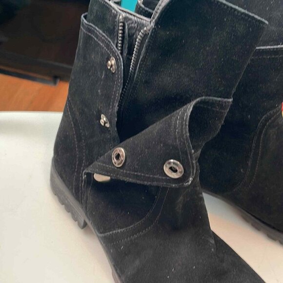 Chinese Farfetch Outside Zip Snap‎ Suede Ankle Boot 10 Black - Picture 3 of 4